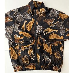 GTI 100% Silk Bomber Jacket Women’s Size L/XL (see photos) Safari Animal Print